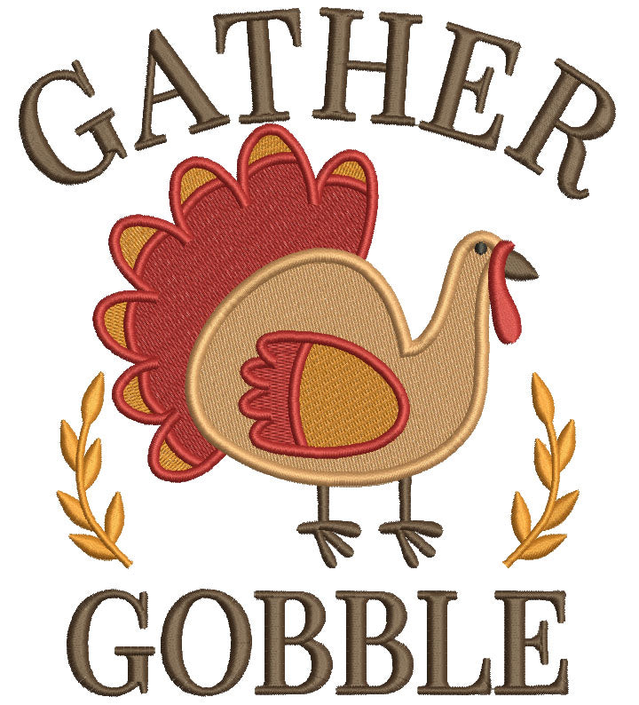 Gather Gobble Turkey Thanksgiving Filled Machine Embroidery Design Digitized Pattern Filled Machine Embroidery Design Digitized Pattern