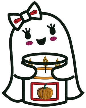 Ghost Holding Candle Halloween Applique Machine Embroidery Design Digitized Pattern
