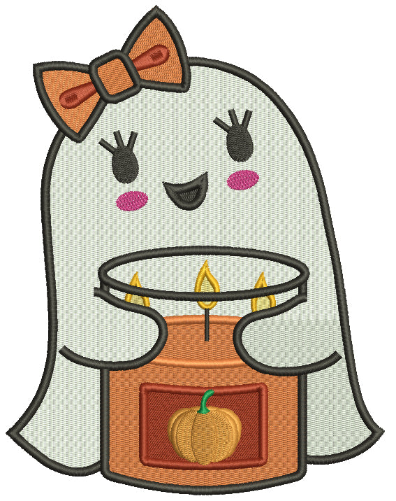 Ghost Holding Candle Halloween Filled Machine Embroidery Design Digitized Pattern