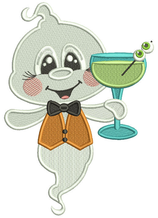 Ghost Holding Martini With Eyes Filled Machine Embroidery Design Digitized Pattern
