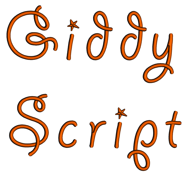 Giddy Font Machine Embroidery Script Upper and Lower Case 1 2 3 inches