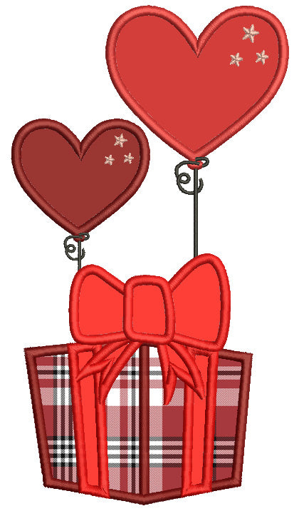 Gift Box With Heart Shape Balloons Valentine's Day Applique Machine Embroidery Design Digitized Pattern