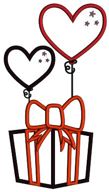 Gift Box With Heart Shape Balloons Valentine's Day Applique Machine Embroidery Design Digitized Pattern