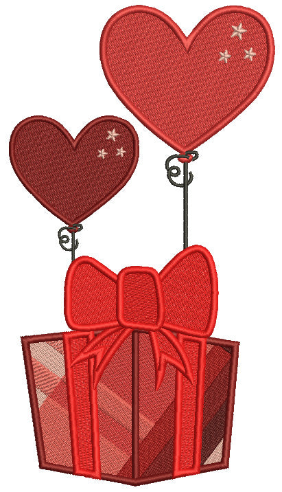 Gift Box With Heart Shape Balloons Valentine's Day Filled Machine Embroidery Design Digitized Pattern