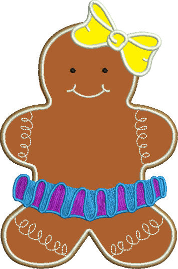 Ginger Bread Girl Christmas Applique Machine Embroidery Digitized Design Pattern