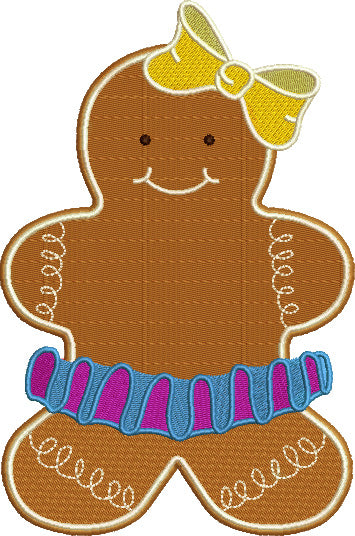 Ginger Bread Girl Christmas Filled Machine Embroidery Digitized Design Pattern