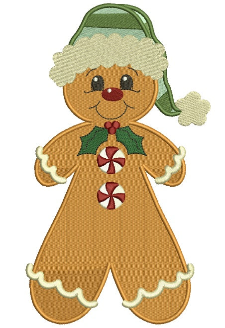 Ginger Bread Girl Wearing Santa Hat Christmas Filled Machine Embroidery Design Digitized Pattern