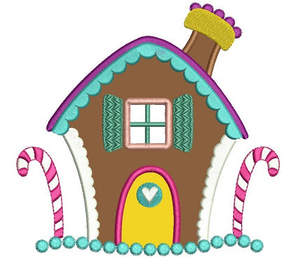 Ginger Bread House Christmas Applique Machine Embroidery Digitized Design Pattern