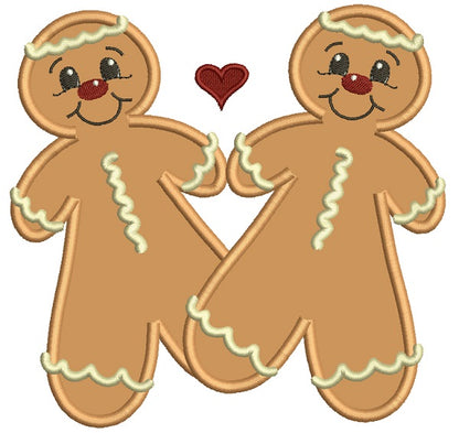Ginger Bread Love Couple Applique Machine Embroidery Design Digitized Pattern