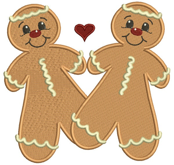 Ginger Bread Love Couple Filled Machine Embroidery Design Digitized Pattern