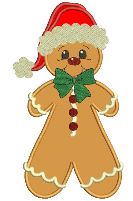 Ginger Bread Man Wearing Santa Hat Christmas Applique Machine Embroidery Design Digitized Pattern
