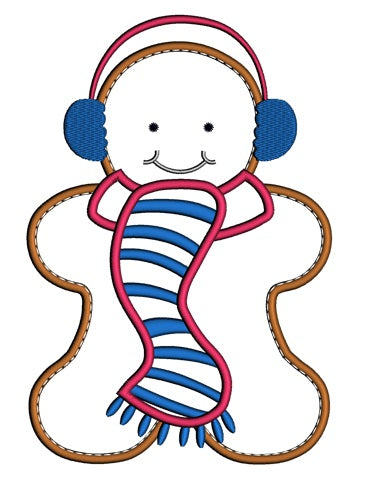 Ginger Bread Man With a Scarf Christmas Applique Machine Embroidery Digitized Design Pattern