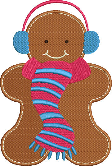 Ginger Bread Man With a Scarf Christmas Filled Machine Embroidery Digitized Design Pattern