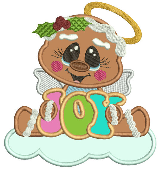 Gingerbread Angel On The Cloud JOY Applique Christmas Machine Embroidery Design Digitized Pattern