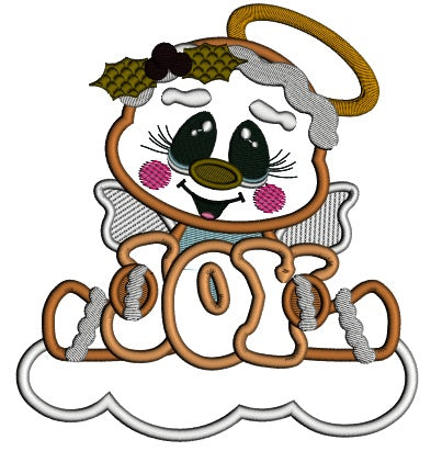 Gingerbread Angel On The Cloud JOY Applique Christmas Machine Embroidery Design Digitized Pattern