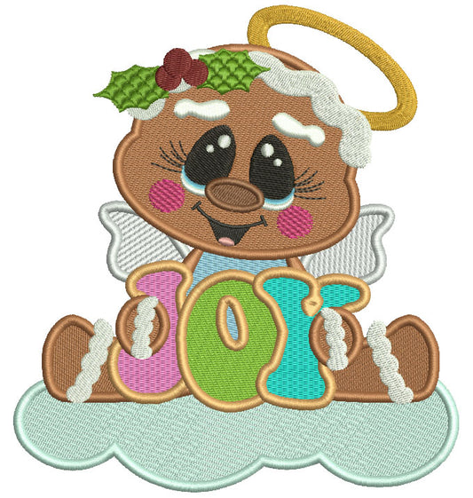 Gingerbread Angel On The Cloud JOY Filled Christmas Machine Embroidery Design Digitized Pattern
