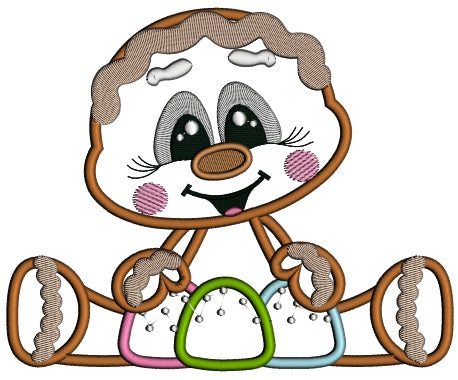 Gingerbread Baby With Candy Christmas Applique Machine Embroidery Design Digitized Pattern