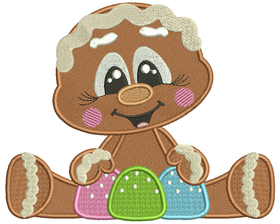 Gingerbread Baby With Candy Christmas Filled Machine Embroidery Design Digitized Pattern