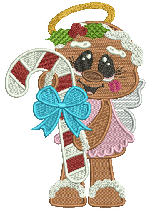 Gingerbread Girl Angel Holding Candy Cane Filled Christmas Machine Embroidery Design Digitized Pattern
