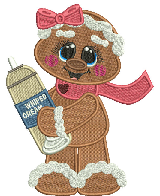 Gingerbread Girl Holding Can Of Whip Cream Christmas Filled Machine Embroidery Design Digitized Pattern