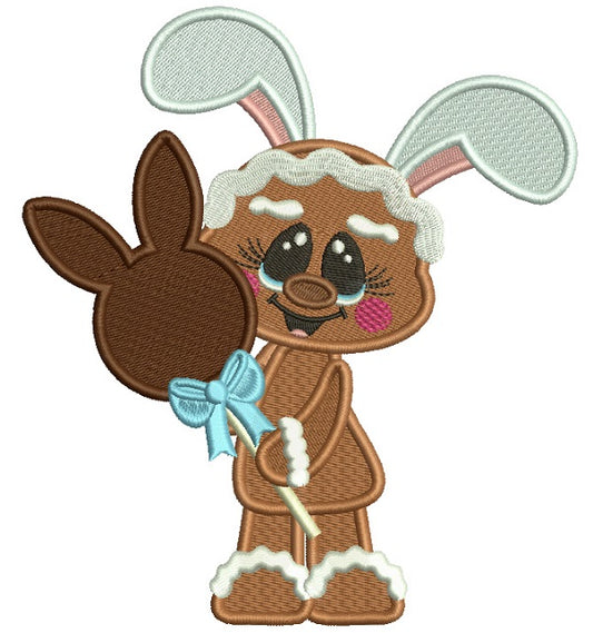Gingerbread Girl Holding Chocolate Easter Candy Filled Machine Embroidery Design Digitized