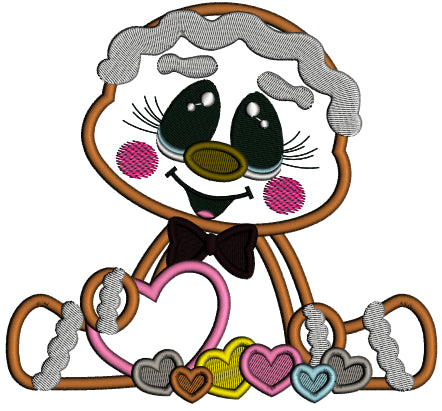 Gingerbread Girl Holding Heart Valentine's Day Applique Machine Embroidery Design Digitized Pattern