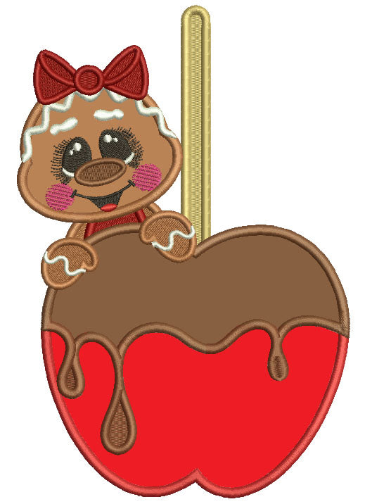 Gingerbread Girl Holding a Chocolate Covered Cherry Christmas Applique Machine Embroidery Design Digitized Pattern
