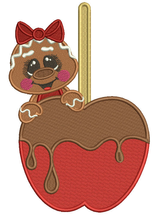 Gingerbread Girl Holding a Chocolate Covered Cherry Christmas Filled Machine Embroidery Design Digitized Pattern