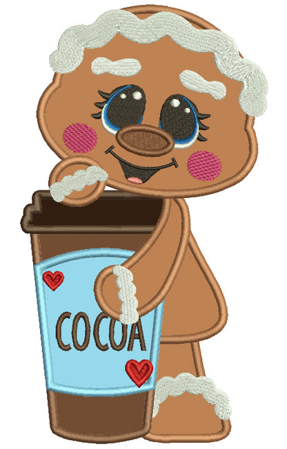 Gingerbread Girl Holding a Drink Applique Machine Embroidery Design Digitized Pattern
