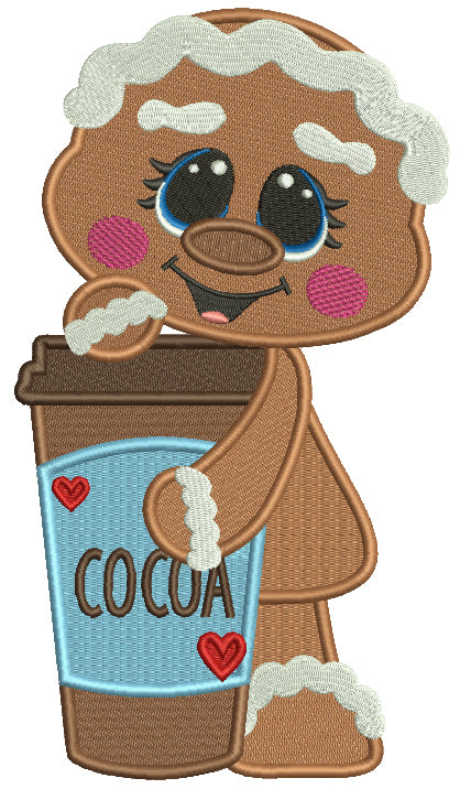 Gingerbread Girl Holding a Drink Filled Machine Embroidery Design Digitized Pattern