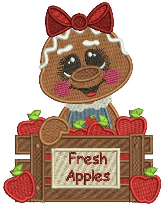 Gingerbread Girl With Fresh Apples Fall Filled Thanksgiving Machine Embroidery Design Digitized Pattern