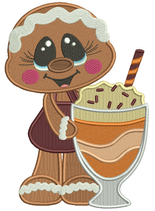 Gingerbread Girl With Hot Cup of Cocco Fall Filled Machine Embroidery Design Digitized Pattern