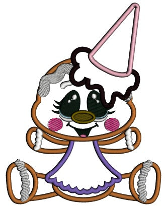 Gingerbread Girl With Ice Cream Cone On Her Head Applique Machine Embroidery Digitized Design Pattern