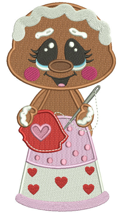 Gingerbread Girl With a Sewing Needle Filled Machine Embroidery Design Digitized Pattern