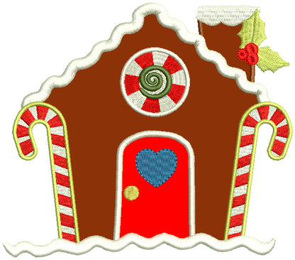 Gingerbread House With Heart On The Door Christmas Applique Machine Embroidery Design Digitized Pattern