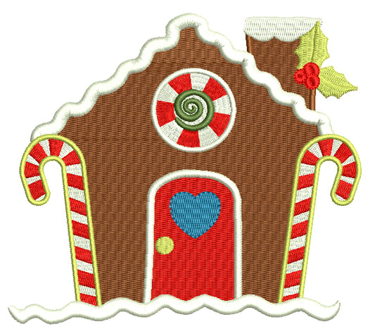 Gingerbread House With Heart On The Door Christmas Filled Machine Embroidery Design Digitized Pattern