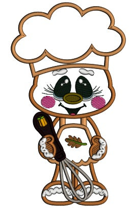 Gingerbread Man Cook Wearing Cute Apron Fall Applique Thanksgiving Machine Embroidery Design Digitized Pattern