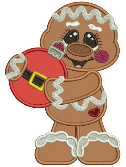 Gingerbread Man Holding CHristmas Ornament Applique Machine Embroidery Design Digitized Pattern