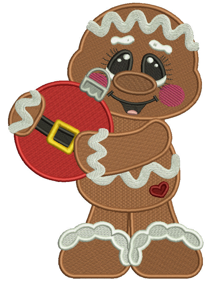 Gingerbread Man Holding CHristmas Ornament Filled Machine Embroidery Design Digitized Pattern