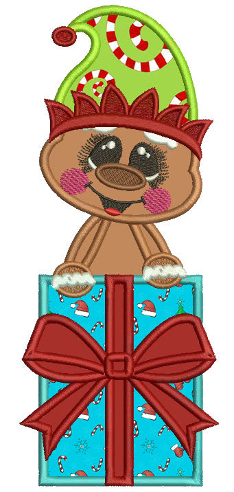 Gingerbread Man Holding Christmas Presents Applique Machine Embroidery Design Digitized Pattern