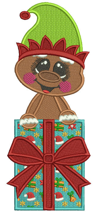 Gingerbread Man Holding Christmas Presents Filled Machine Embroidery Design Digitized Pattern