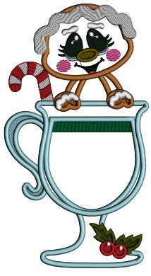 Gingerbread Man Holding Huge Cup of Hot Chocolate Christmas Applique Machine Embroidery Design Digitized Pattern