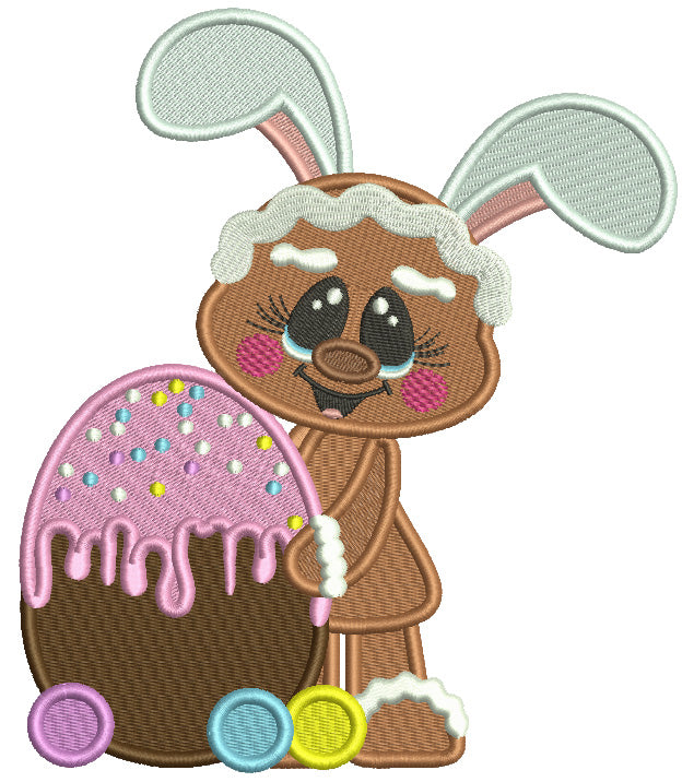 Gingerbread Man Holding a Big Chocolate Easter Egg Filled Machine Embroidery Design Digitized