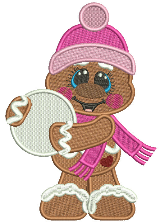 Gingerbread Man Holding a Snow Ball Christmas Filled Machine Embroidery Design Digitized Pattern
