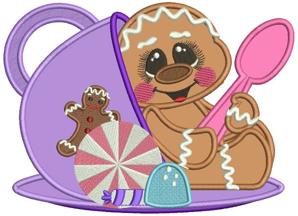 Gingerbread Man Inside Gingerbread Man Inside a Cup Christmas Applique Machine Embroidery Des ...