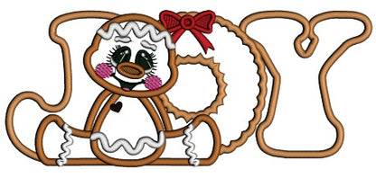 Gingerbread Man JOY With a Ribbon Christmas Applique Machine Embroidery Design Digitized Pattern