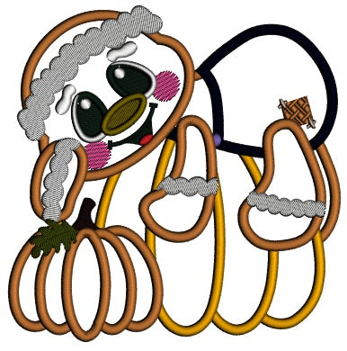 Gingerbread Man Laying On A Huge Pumpkin Fall Applique Machine Embroidery Design Digitized Pattern