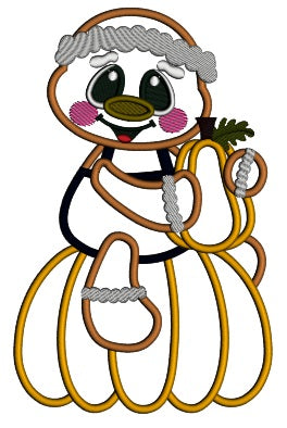 Gingerbread Man Sitting On the Big Pumpkin And Holding a Small Pumpkin Fall Applique Machine Embroidery Design Digitized Pattern