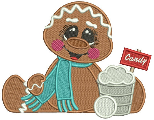 Gingerbread Man Wearing a Scarf With Snow Cone Filled Christmas Machine Embroidery Design Digitized Pattern