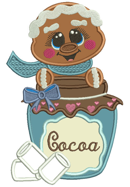 Gingerbread Man With Cocoa And Marshmallow Christmas Applique Machine Embroidery Design Digitized Pattern